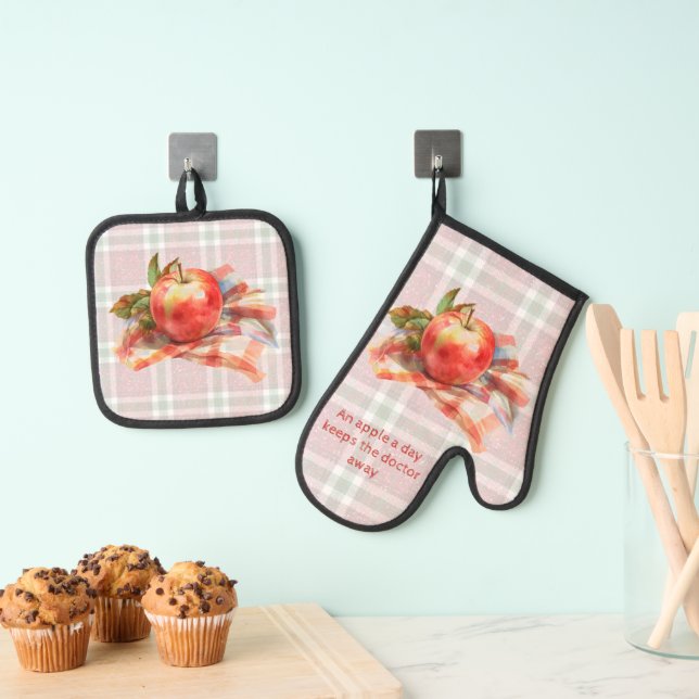 An Apple A Day Keeps the Doctor Away Oven Mitt & Pot Holder Set (Insitu(Hanging))