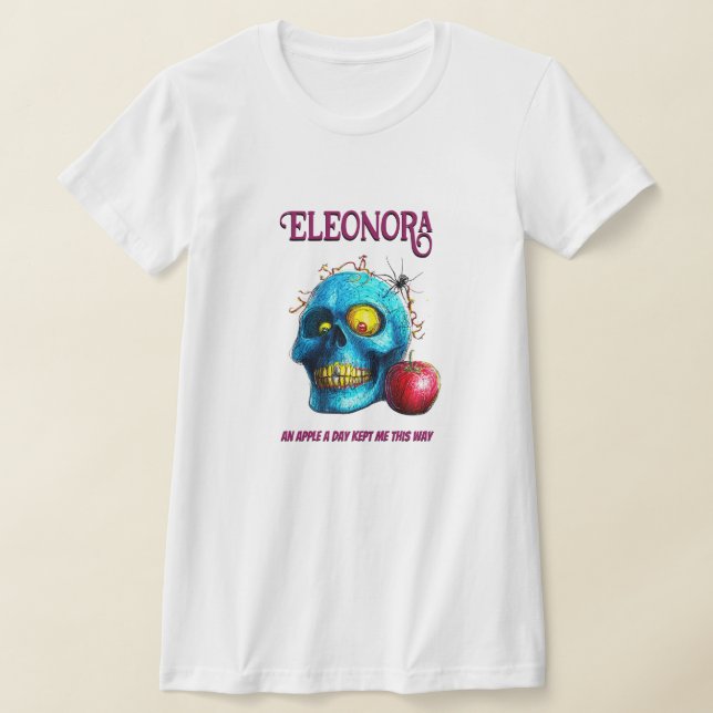 An Apple a Day Kept Me This Way Blue Skull T-Shirt (Laydown)