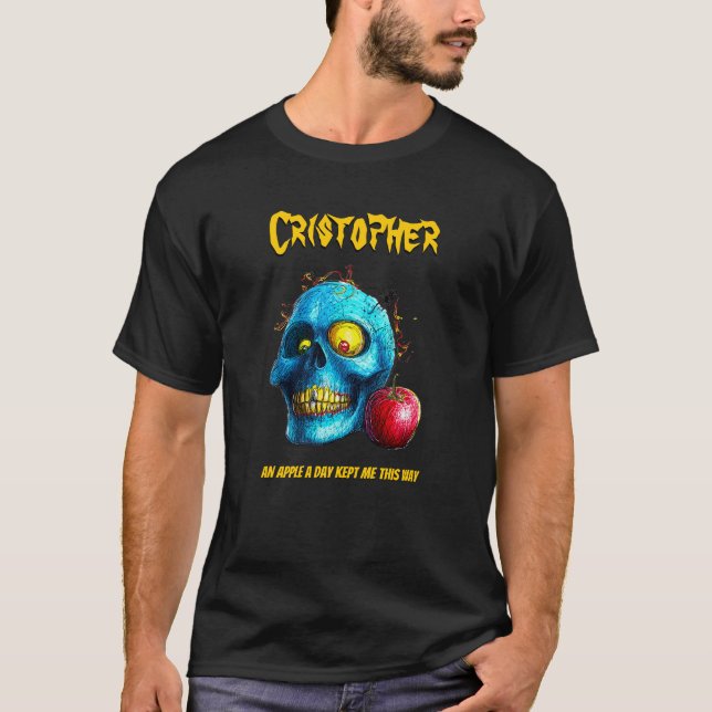 An Apple a Day Kept Me This Way Blue Skull T-Shirt (Front)