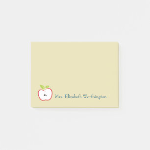 An apple with a red outline and green leaves post-it notes