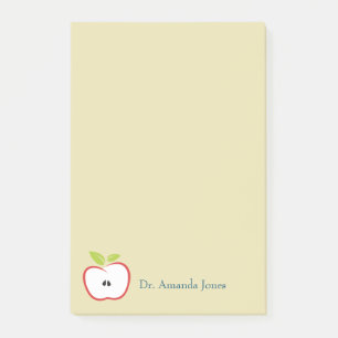 An apple with a red outline and green leaves post-it notes