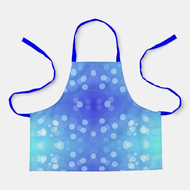 An apron with a blue and light blue polka dot  (Front)