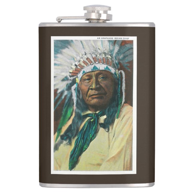 An Arapahoe Indian Chief PortraitColorado Hip Flask (Front)