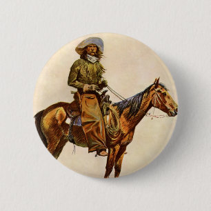An Arizona Cowboy by Remington, Vintage Western 6 Cm Round Badge