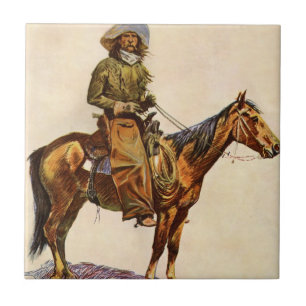 An Arizona Cowboy by Remington, Vintage Western Ceramic Tile