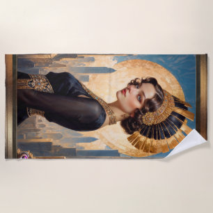 An Art Deco Beauty By A Golden Disc by Xzendor7 Beach Towel