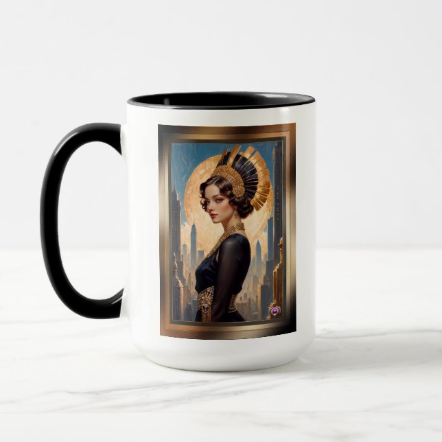 An Art Deco Beauty By A Golden Disc by Xzendor7 Mug (Left)
