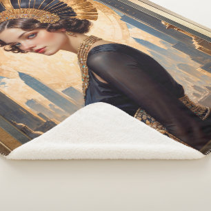 An Art Deco Beauty By A Golden Disc by Xzendor7 Sherpa Blanket