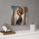 An Art Deco Beauty By A Golden Disc by Xzendor7 Square Wall Clock<br><div class="desc">An Art Deco Beauty By A Golden Disc AI Concept Art by Xzendor7; gracing a grand metropolis of a bygone age. Read The Short Story At My Website: https://xzendor7.com/an-art-deco-beauty-by-a-golden-disc-by-xzendor7/</div>