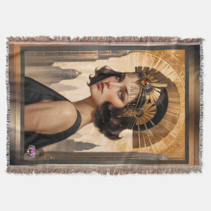 An Art Deco Damsel AI Concept Art by Xzendor7 Throw Blanket