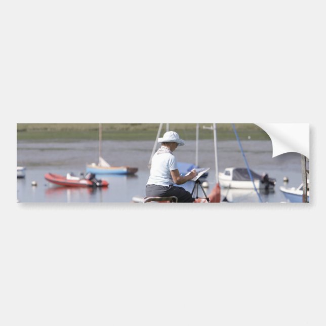 An artist at Bosham Harbor, West Sussex, England. Bumper Sticker (Front)