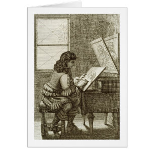 An artist copying onto an engraving plate, printed