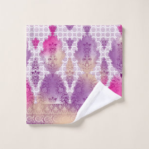 An artistic pattern displaying shades of purple an bath towel set