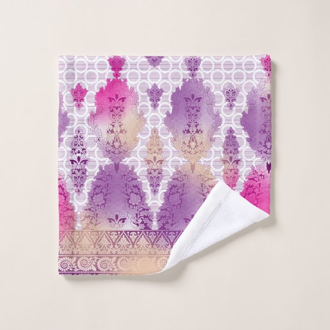 An artistic pattern displaying shades of purple an bath towel set (Wash Cloth)