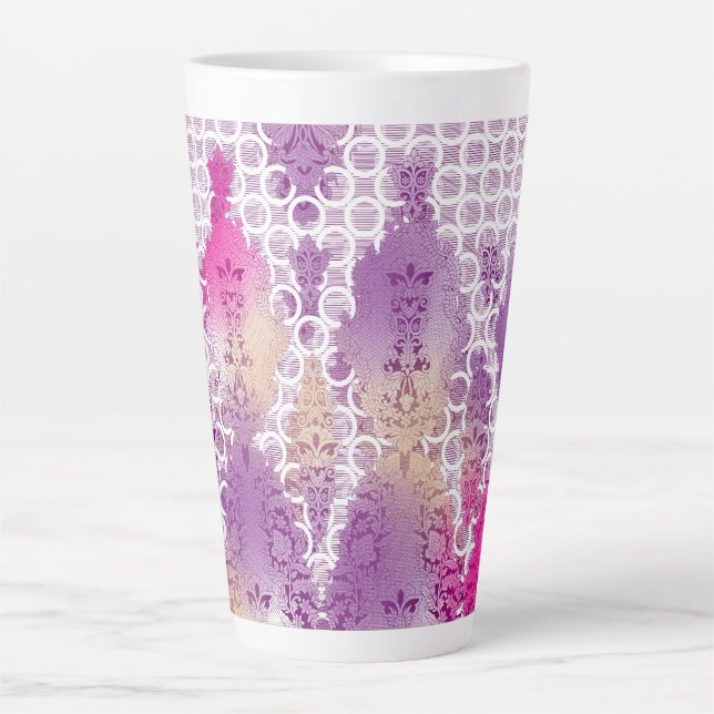 An artistic pattern displaying shades of purple an latte mug (Front)