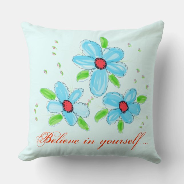 An Artistic Red And Baby Blue Pillow (Front)