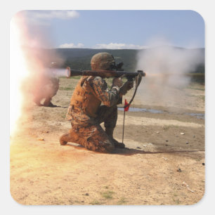 An assaultman fires a Rocket Propelled Grenade Square Sticker