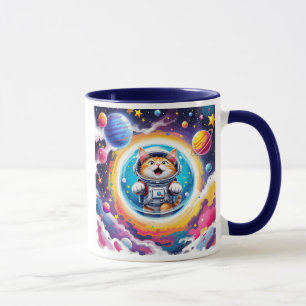 An astronaut cat floating in space. mug