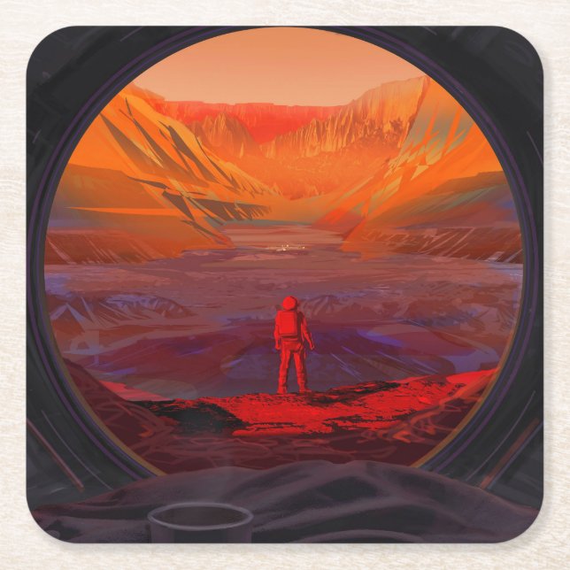 An Astronaut On Mars Square Paper Coaster (Front)