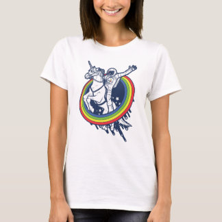 An astronaut riding a uncorn through a rainbow T-Shirt