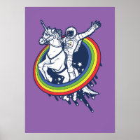 An astronaut riding a unicorn through a rainbow