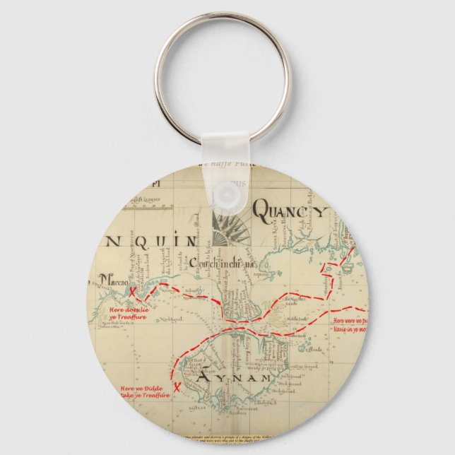 An Authentic 1690 Pirate Map (with embellishments) Key Ring (Front)
