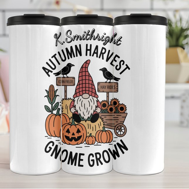 An Autumn Gnome and Harvest Scene Thermal Tumbler (Creator Uploaded)
