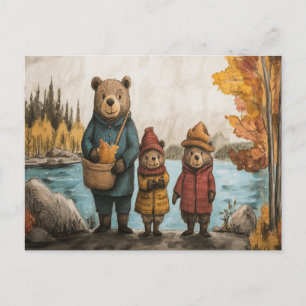 An Autumn Walk With The Bear Family By The Lake Postcard