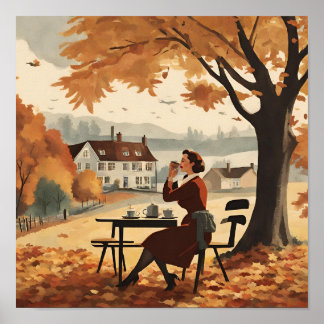 An autumnal scene with a woman from the 1950s poster