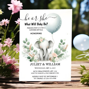 An Big Zoo Baby White Elephant Birth Gender Reveal Invitation