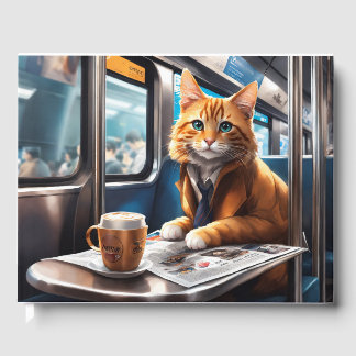 An cute cat with a coffee and newspaper guestbook