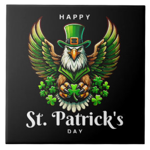 an eagle with green leprechaun hat ceramic tile