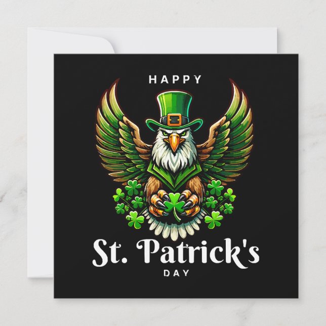 an eagle with green leprechaun hat invitation (Front)