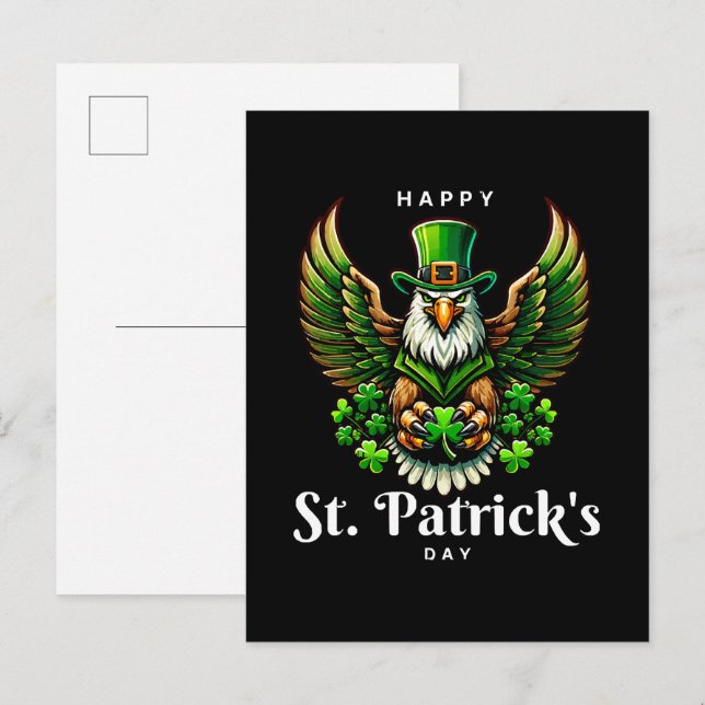 an eagle with green leprechaun hat invitation postcard (Front/Back)