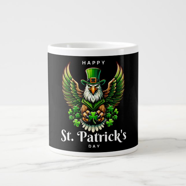 an eagle with green leprechaun hat large coffee mug (Front)
