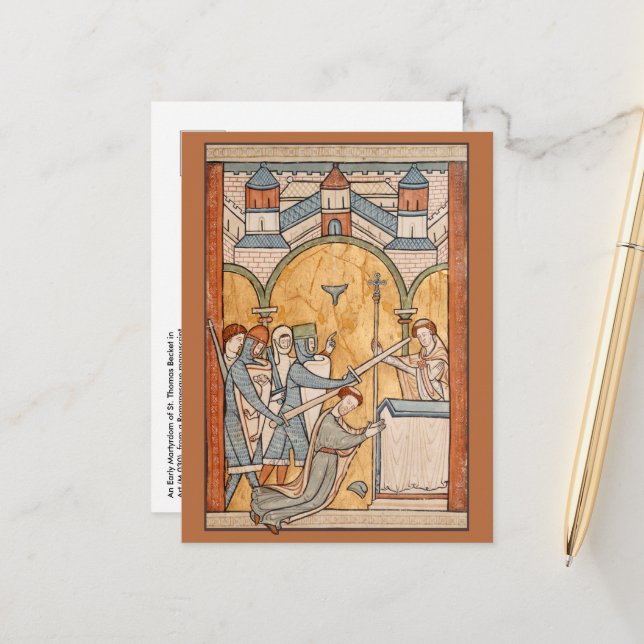 An Early Martyrdom of St. Thomas Becket in Art Postcard (Front/Back In Situ)