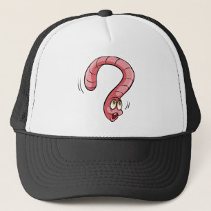 An earthworm cartoon trucker hat