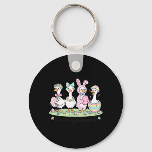 an Egg-Cited Goose Cute Bunny Goose Easter Silly Key Ring