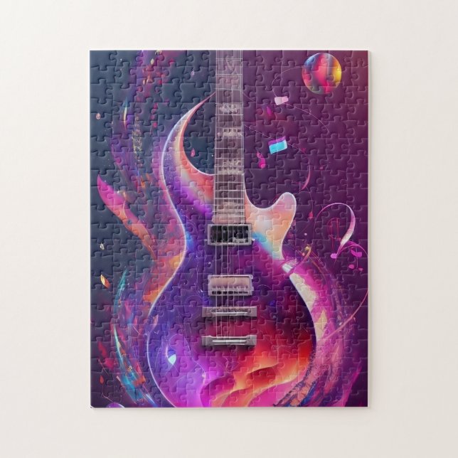 An Electric Guitar with Musical Notes Coming Out o Jigsaw Puzzle (Vertical)