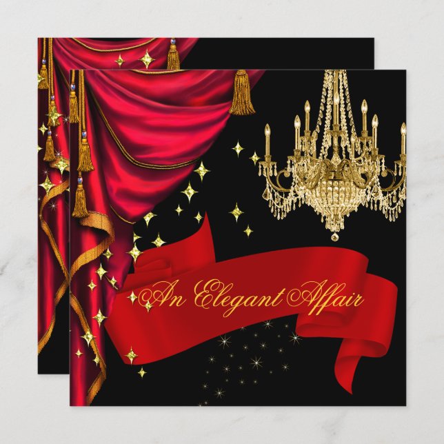 An Elegant Affair Red Gold Chandelier Corporate Invitation (Front/Back)