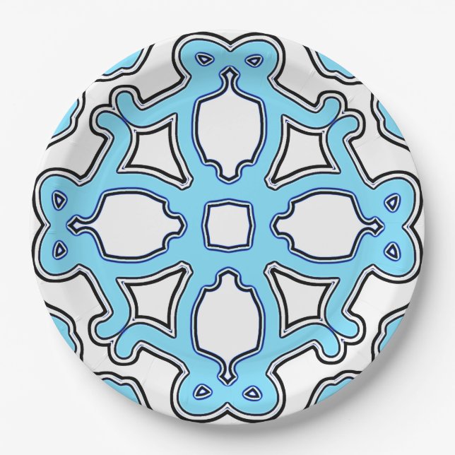 An elegant blue & white classic design  paper plate (Front)
