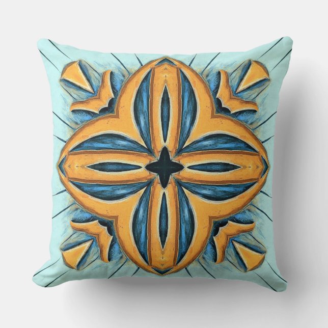 An elegant geometric fabric print pattern design cushion (Front)