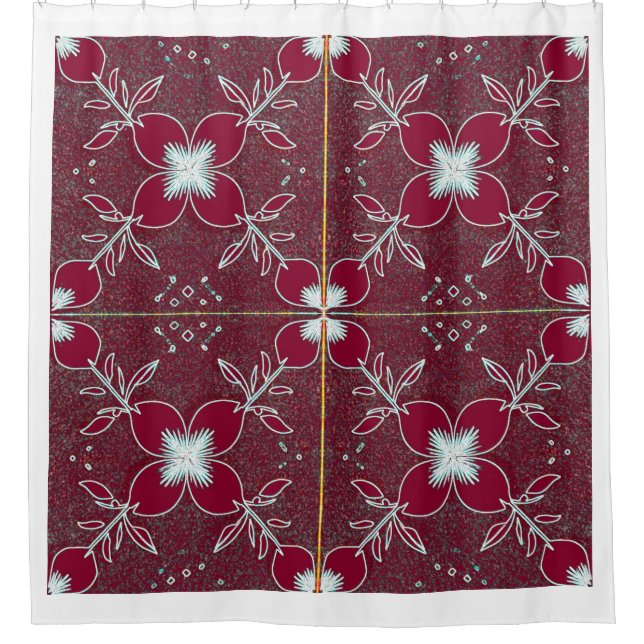 An elegant magenta colour floral pattern  shower curtain (Front)