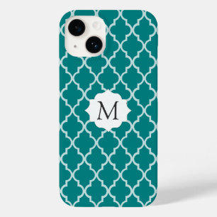 An Elegant Teal Green & White Moroccan Quatrefoil Case-Mate iPhone 14 Case