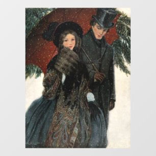 An elegantly dressed couple,Umbrella,Snow Old Time