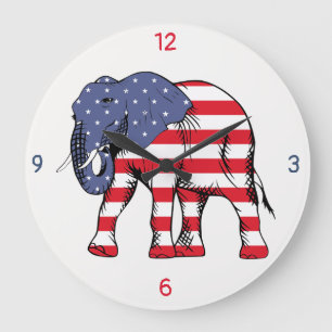 An Elephant in the Colour of the American Flag Large Clock