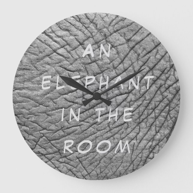 An elephant in the room skin photo with white text large clock (Front)