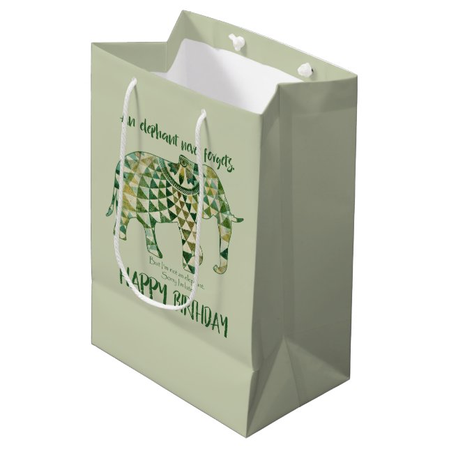 An Elephant Never Forgets - Birthday Card 1 Medium Gift Bag (Front Angled)