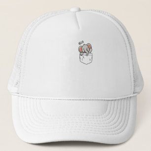 an elephant says hello in a pocket trucker hat