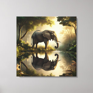 An Elephant's Reflection Canvas Print